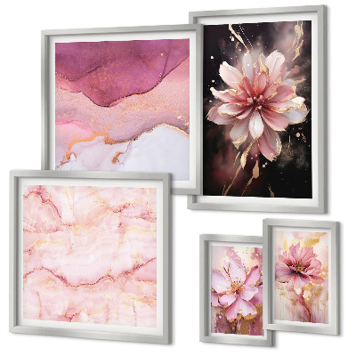Set di 5 quadri Composizioni floreali rosa