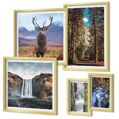 Set di 5 quadri Paesaggi, cascate, natura