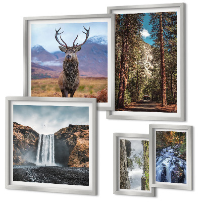 Set di 5 quadri Paesaggi, cascate, natura