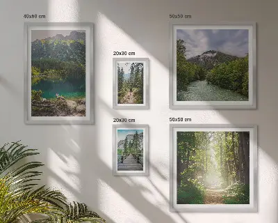 Paesaggi montani e sentieri forestali polittico con cornice