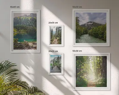 Paesaggi montani e sentieri forestali polittico con cornice