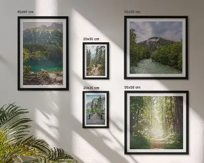 Paesaggi montani e sentieri forestali polittico con cornice