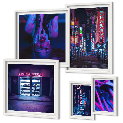 Polittico con cornice Paesaggi urbani notturni al neon