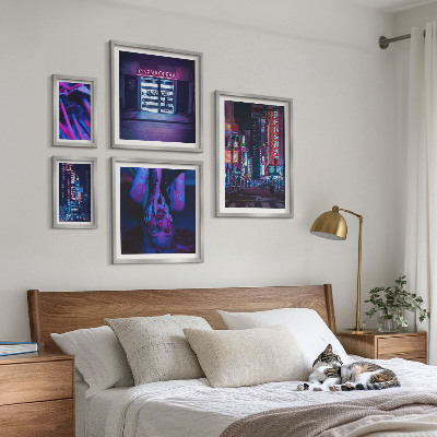 Polittico con cornice Paesaggi urbani notturni al neon