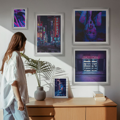 Polittico con cornice Paesaggi urbani notturni al neon