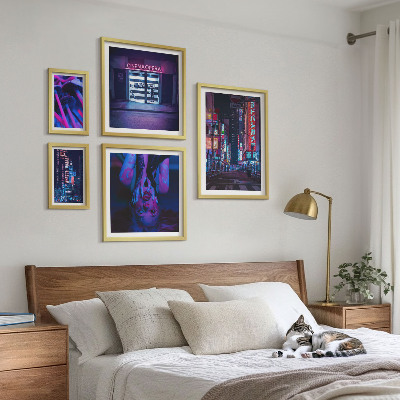 Polittico con cornice Paesaggi urbani notturni al neon