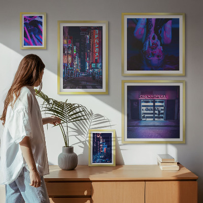 Polittico con cornice Paesaggi urbani notturni al neon
