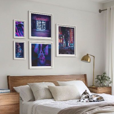 Polittico con cornice Paesaggi urbani notturni al neon
