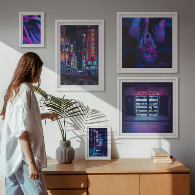 Polittico con cornice Paesaggi urbani notturni al neon