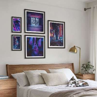 Polittico con cornice Paesaggi urbani notturni al neon