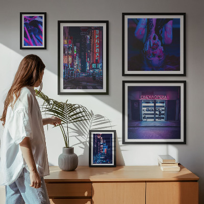 Polittico con cornice Paesaggi urbani notturni al neon