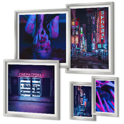 Polittico con cornice Paesaggi urbani notturni al neon