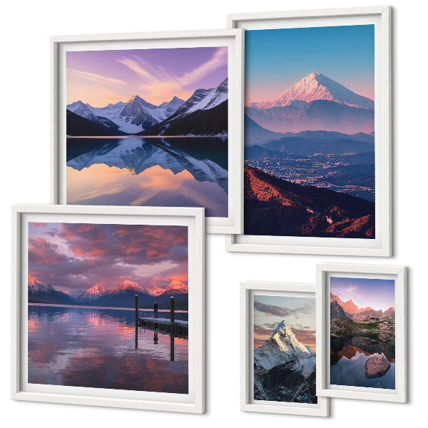 Set di 5 quadri Panorami montani, cime pittoresche