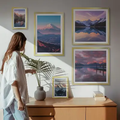 Set di 5 quadri con panorami montani e cime pittoresche