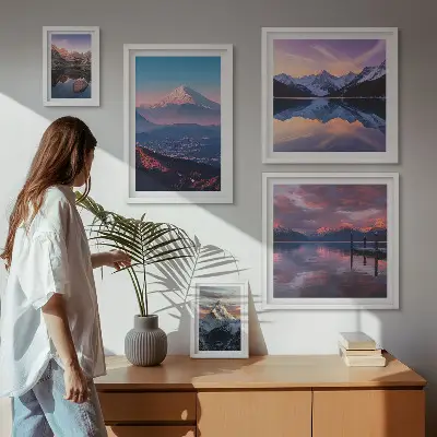 Set di 5 quadri con panorami montani e cime pittoresche