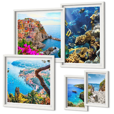 Set di quadri incorniciati Paesaggi marini, pesci, spiagge