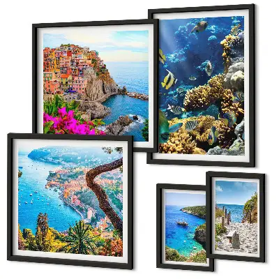 Set di quadri incorniciati con paesaggi marini pesci e spiagge
