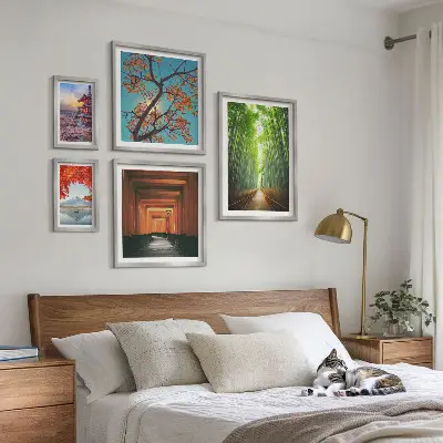 Paesaggi giapponesi con fiori di bambù polittico con cornice