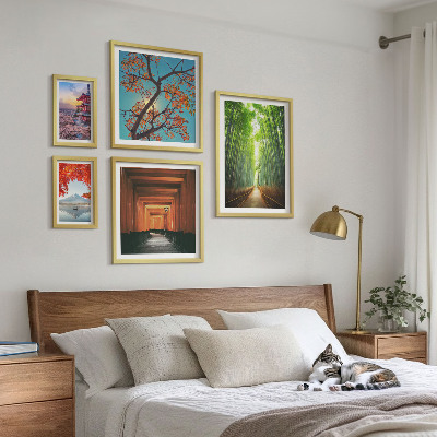 Polittico con cornice Paesaggi giapponesi con fiori di bambù