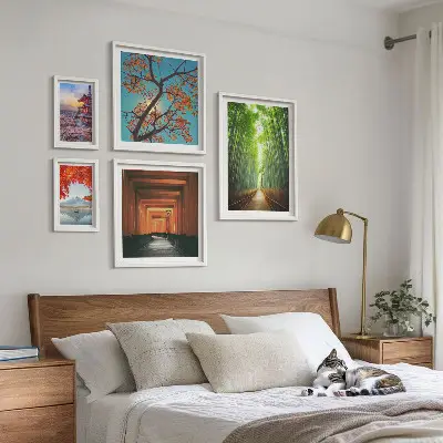 Paesaggi giapponesi con fiori di bambù polittico con cornice