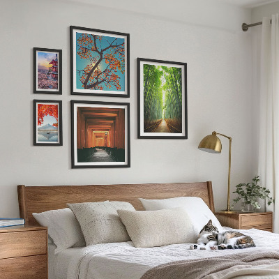 Polittico con cornice Paesaggi giapponesi con fiori di bambù
