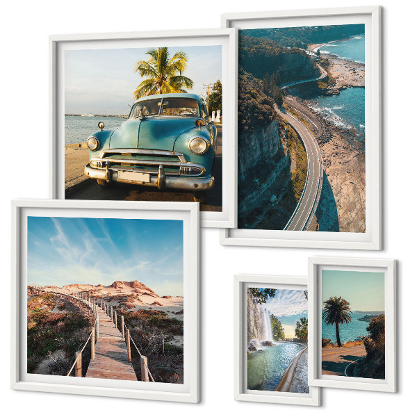 Set di 5 quadri Paesaggi, viaggi, automobili, natura