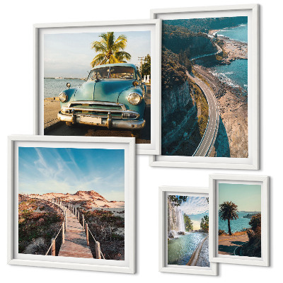 Set di 5 quadri Paesaggi, viaggi, automobili, natura