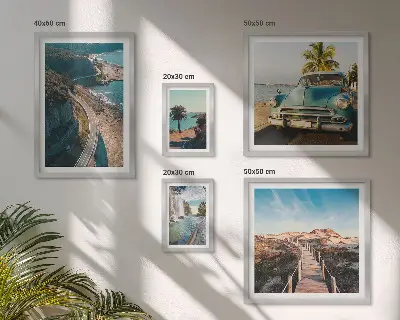 Set di 5 quadri con paesaggi, viaggi, automobili e natura
