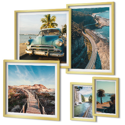 Set di 5 quadri Paesaggi, viaggi, automobili, natura