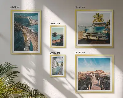 Set di 5 quadri con paesaggi, viaggi, automobili e natura