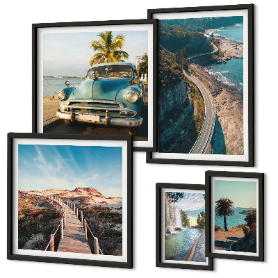 Set di 5 quadri Paesaggi, viaggi, automobili, natura