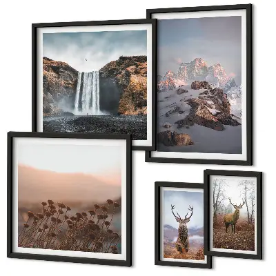 Set di quadri incorniciati con paesaggi montani e animali selvatici