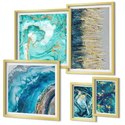 Composizioni astratte blu polittico con cornice