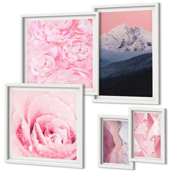 Set di 5 quadri Paesaggi rosa, fiori moderni