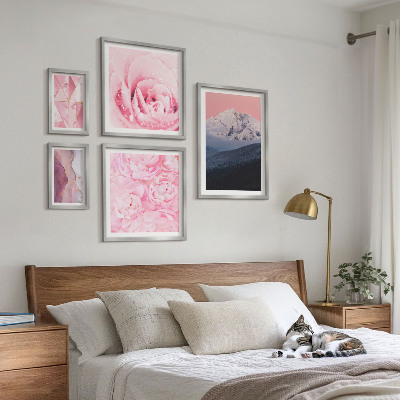 Set di 5 quadri Paesaggi rosa, fiori moderni