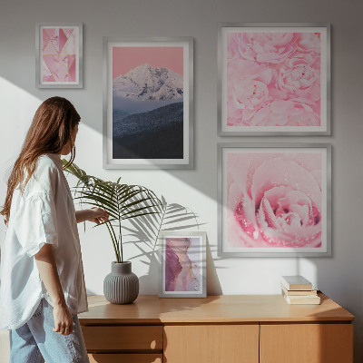 Set di 5 quadri Paesaggi rosa, fiori moderni