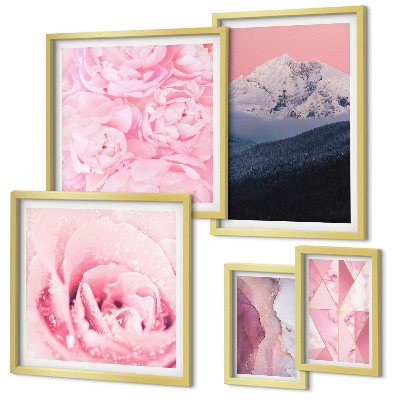 Set di 5 quadri Paesaggi rosa, fiori moderni