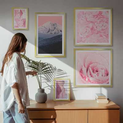 Set di 5 quadri Paesaggi rosa, fiori moderni