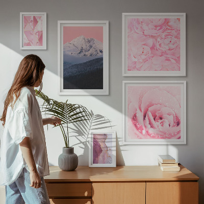 Set di 5 quadri Paesaggi rosa, fiori moderni