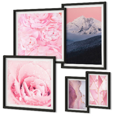 Set di 5 quadri Paesaggi rosa, fiori moderni