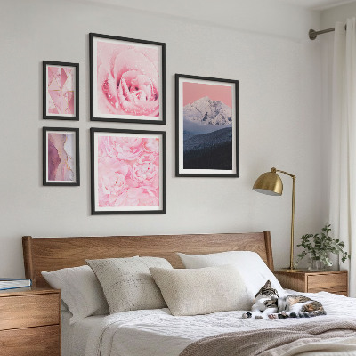 Set di 5 quadri Paesaggi rosa, fiori moderni