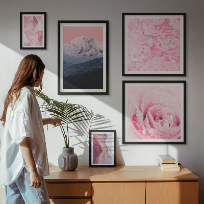 Set di 5 quadri Paesaggi rosa, fiori moderni
