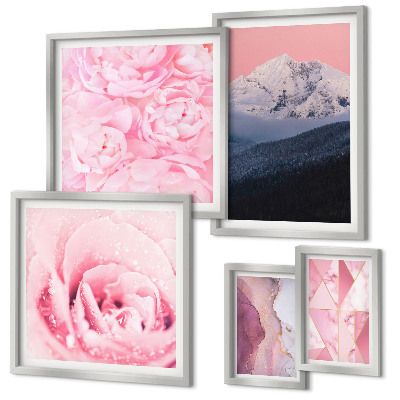 Set di 5 quadri Paesaggi rosa, fiori moderni
