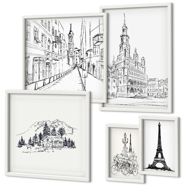 Set di quadri incorniciati Illustrazioni architettoniche eleganti