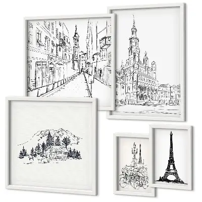 Set di quadri incorniciati con illustrazioni architettoniche eleganti