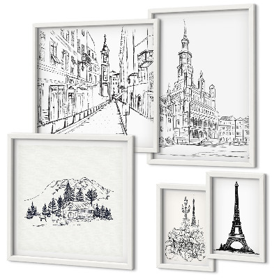 Set di quadri incorniciati Illustrazioni architettoniche eleganti