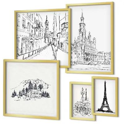 Set di quadri incorniciati con illustrazioni architettoniche eleganti