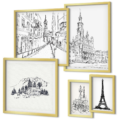 Set di quadri incorniciati Illustrazioni architettoniche eleganti