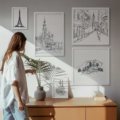 Set di quadri incorniciati con illustrazioni architettoniche eleganti