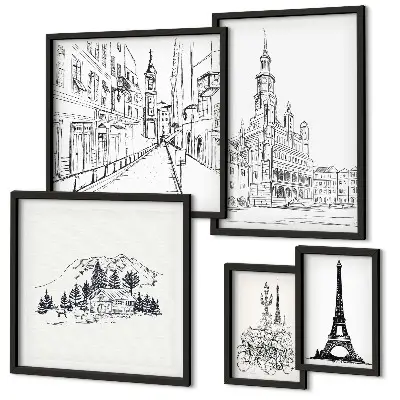 Set di quadri incorniciati con illustrazioni architettoniche eleganti